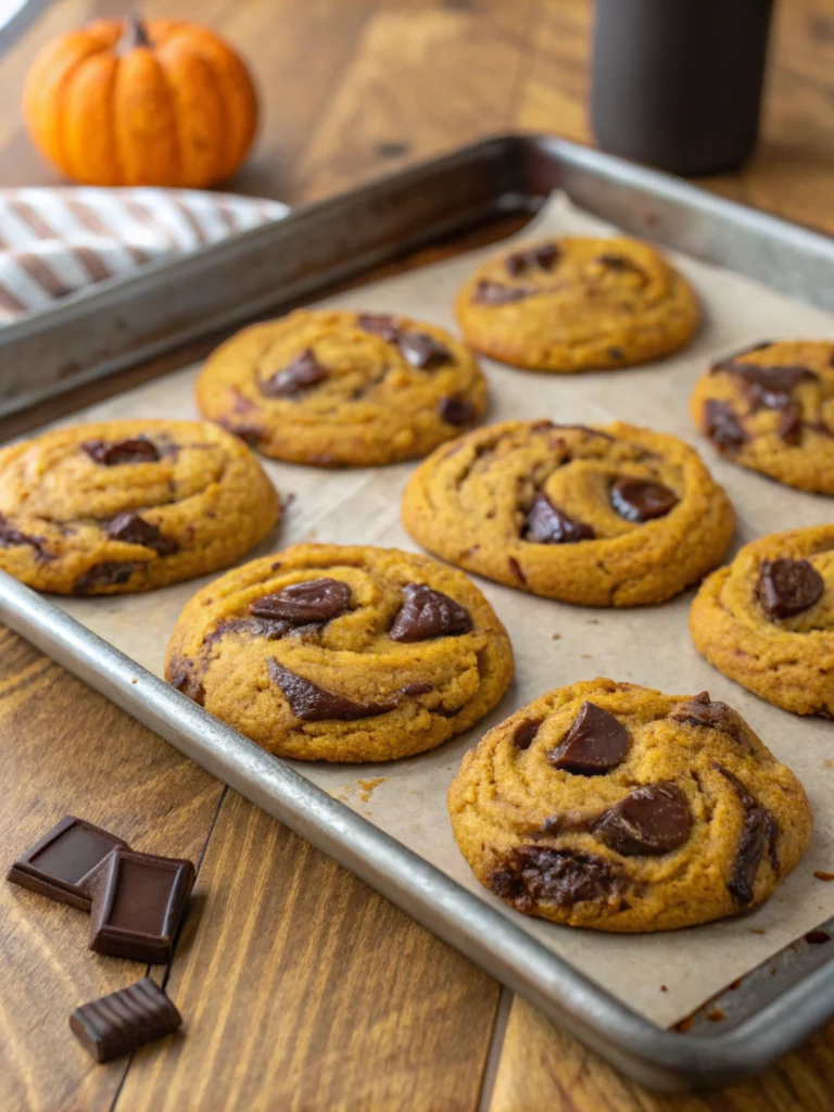 healthy and gooey pumpkin chocolate chunk cookies