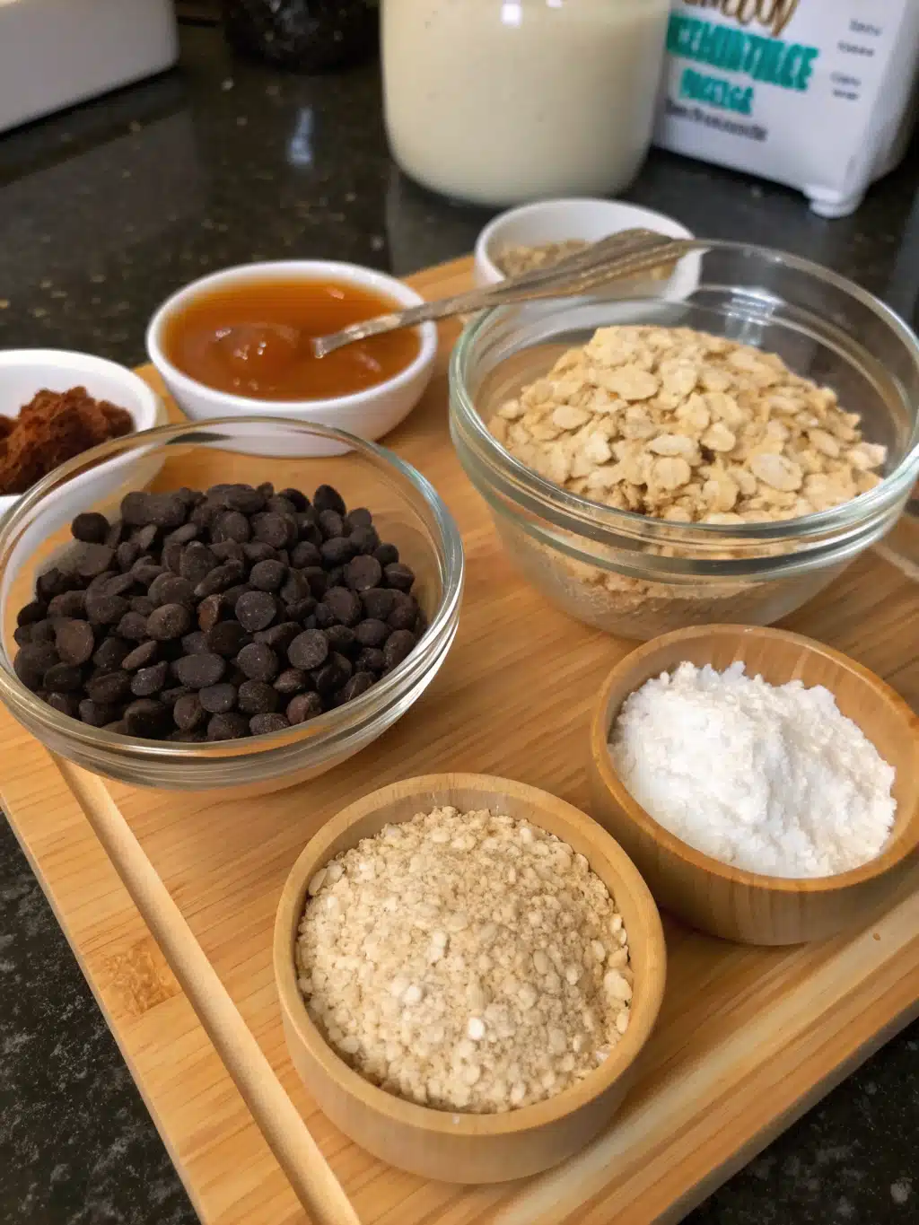 Ingredients laid out for healthy homemade samoa cookies