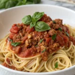 spaghetti with from scratch ground turkey tomato sauce