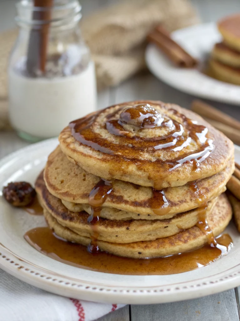 whole wheat pancakes with cinnamon roll syrup